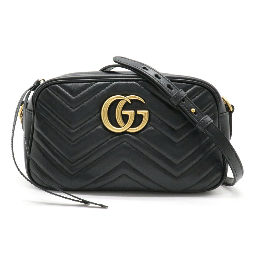 Gucci GG Marmont Crossbody Bag Pouch Clutch Chain Quilted Leather Black